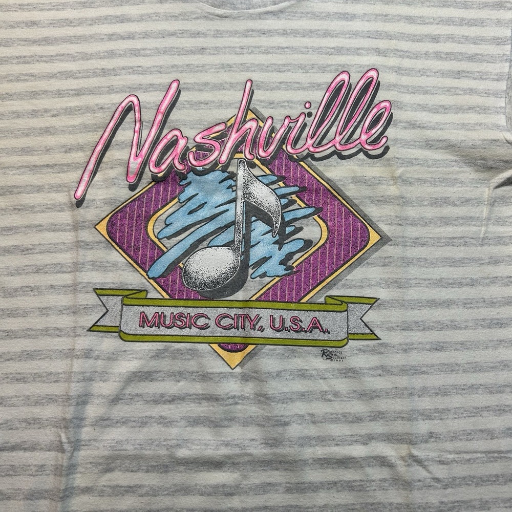 Vintage Premiere Sportswear Nashville Country Music Striped T Shirt Size L Logo - Picture 3 of 9